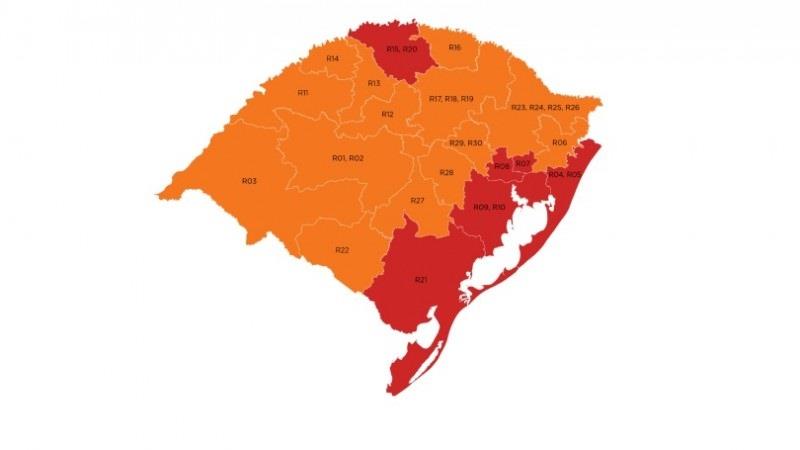 Mapa da nona semana do Distanciamento Controlado fica com seis regiões em vermelho