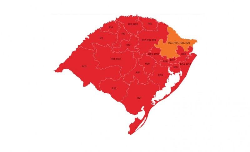 Mapa preliminar fica com 20 regiões em vermelho e uma em laranja na 37ª rodada