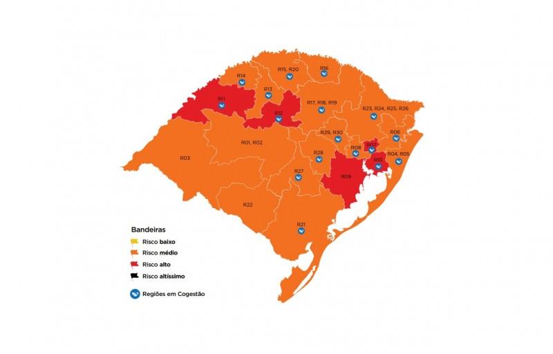 Mapa tem o menor número de regiões em vermelho