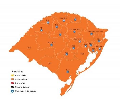 Pela primeira vez, todas as regiões estão em bandeira laranja no mapa de Distanciamento Controlado