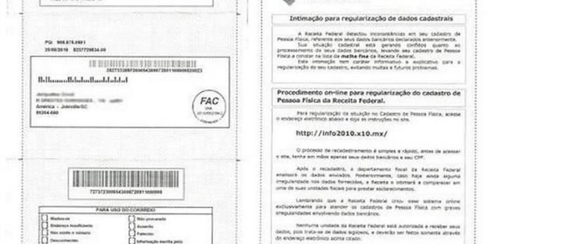 Receita Federal alerta para envio de falsas intimações pelos Correios