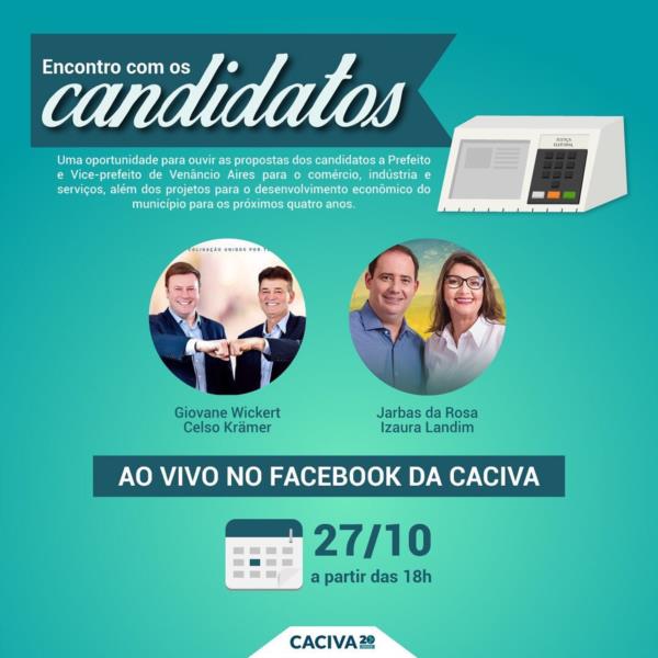 Encontro da Caciva com candidatos a prefeito será transmitido ao vivo pelo Facebook