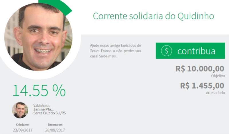 Corrente solidária pede ajuda para Quidinho não perder a casa