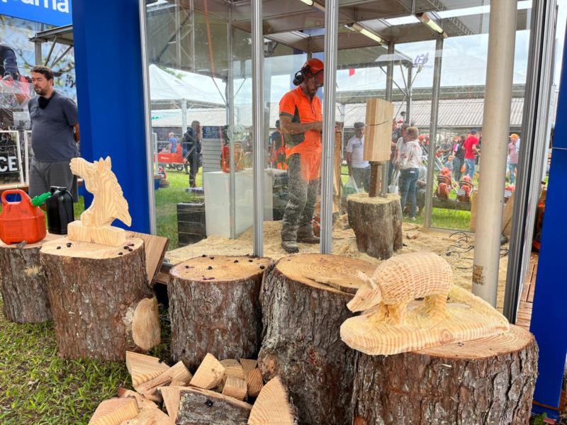 Talento é esculpido com motosserra na Expoagro Afubra