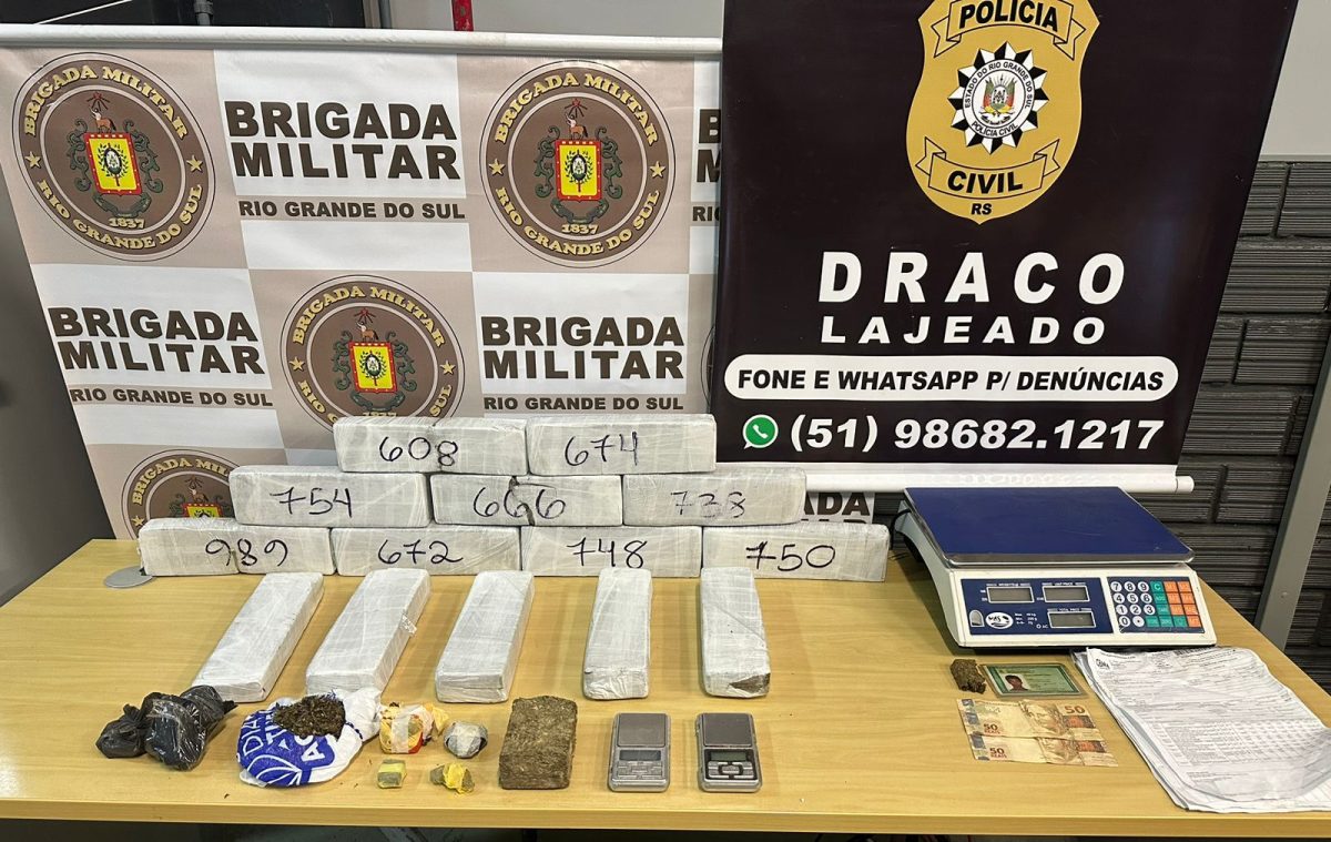 Brigada Militar e Polícia Civil apreendem quase dez quilos de maconha em Lajeado