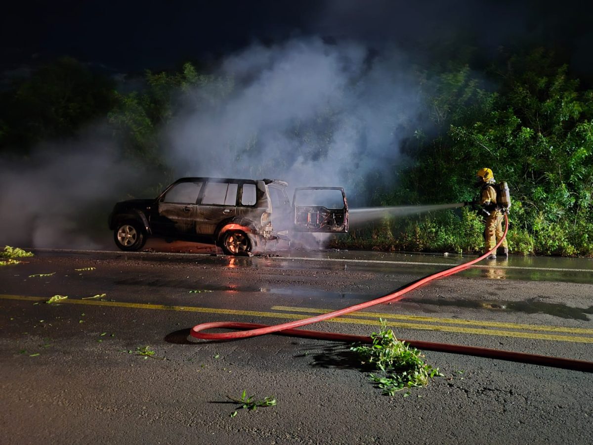 VÍDEO: veículo pega fogo na ERS-412 em Vera Cruz